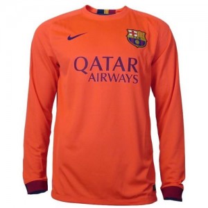 Футбольная футболка для детей Barcelona Гостевая 2014 2015 длинный рукав 2XS (рост 100 см)