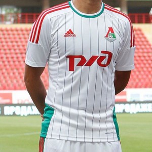 Именная футбольная футболка для детей Lokomotiv Alexey Miranchuk Гостевая 2014 2015 короткий рукав 2XS (рост 100 см)