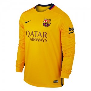 Футбольная футболка для детей Barcelona Гостевая 2015 2016 длинный рукав 2XS (рост 100 см)
