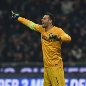 Именная вратарская футбольная футболка для детей Inter Milan Samir Handanovic Гостевая 2014 2015 короткий рукав L (рост 140 см)